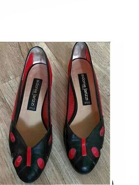 Vintage 80s rare designer shoes catwalk Paris / ladybug black and red